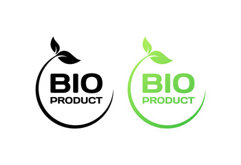 Bio product icons. Different styles, green, leaf icons, bio product signs. Vector icons