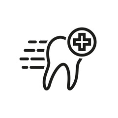 Human tooth with speed symbol. Fast emergency dental care and dental treatment.