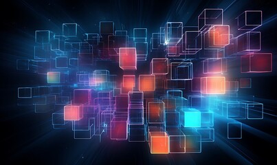 Obraz premium An array of glowing, neon squares, creating an abstract digital landscape Abstract, neon squares, digital landscape. Generative Ai