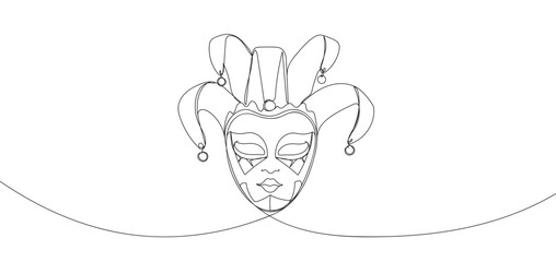 Carnival mask continuous line drawing. Continuous one line drawing of Mardi Gras Carnival mask.