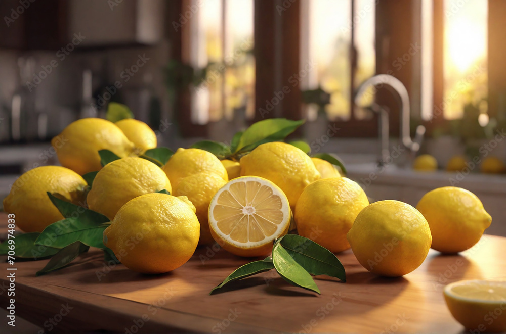 Wall mural lemons on kitchen table