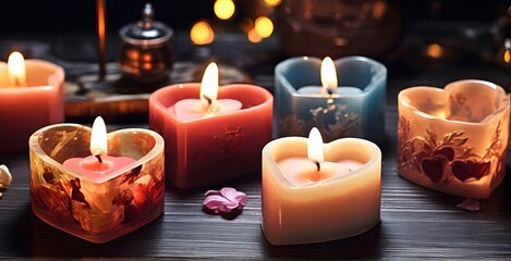 burning candles in the form of heart