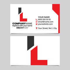 Red and Black Business Card Template with Split Shaped Letter L Logo Icon