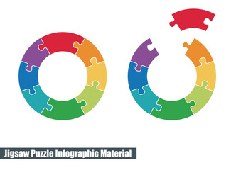 8色の色相環で構成された、円形のパズルのグラフィック素材、イラスト。インフォグラフィックス © globeds