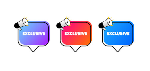 Exclusive bubbles. Flat, color, message bubbles, exclusive signs. Vector icons