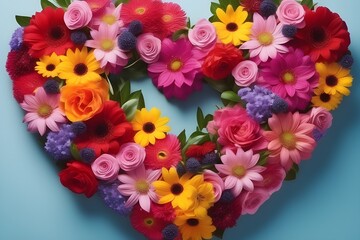 Bouquet of vibrant flowers arranged in the shape of a heart, valentine’s day vibes, generative AI, background image