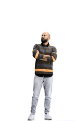 Fototapeta premium A man, on a white background, in full height, crossed his arms