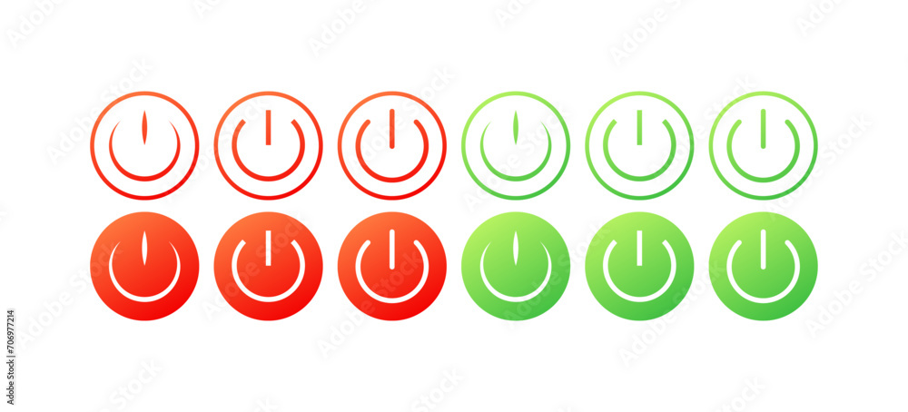Poster power buttons set. flat, red and green, power button design. vector icons
