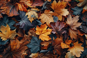 Naklejka na ściany i meble Autumn's Palette: Arranged Pile of Yellow-Orange Dry Leaves