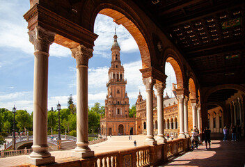 Plaza de Espana, Seville, columns through walkway looking to Cathedral