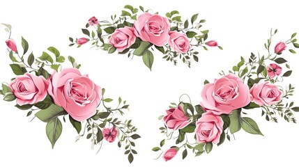 Spring sakura cherry blooming flowers bouquet. Isolated realistic pink petals, blossom, branches, leaves vector set. Design spring tree illustration,generative ai