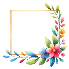 Watercolor floral border. Flower frame. Decorative Flower border clipart.