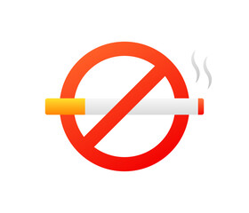 No smoking sign icon. Flat, red, cigarette crossed out with a red line, smoking prohibited. Vector icon