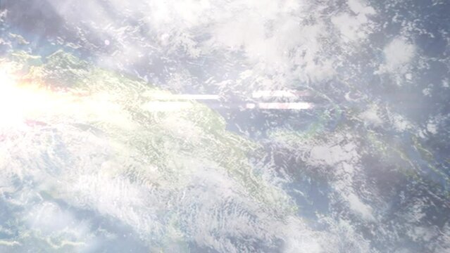 Zoom in from space and focus on Madang, Papua New Guinea. 3D Animation. Background for travel intro. Elements of this image furnished by NASA.