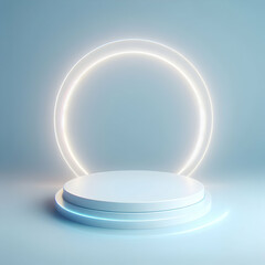 Minimalistic Light Blue Background for Product Presentation with a Circular Neon Glow