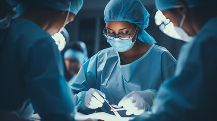 team of surgeons at work in the operating room - obrazy, fototapety, plakaty