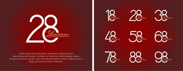 set of anniversary logo white color on red background for celebration moment