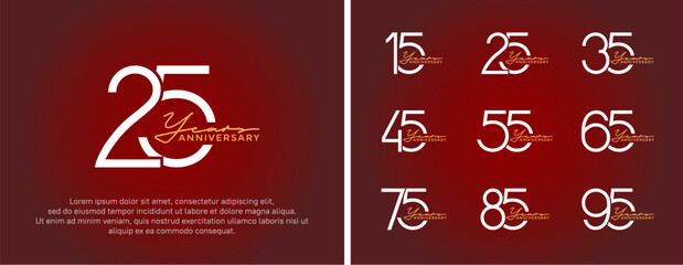 set of anniversary logo white color on red background for celebration moment
