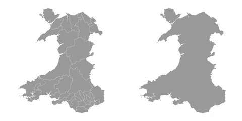 Wales grey map with districts. Vector illustration.