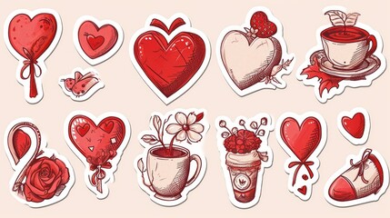 Fototapeta na wymiar Hand drawn valentine's day stickers collection, Vector