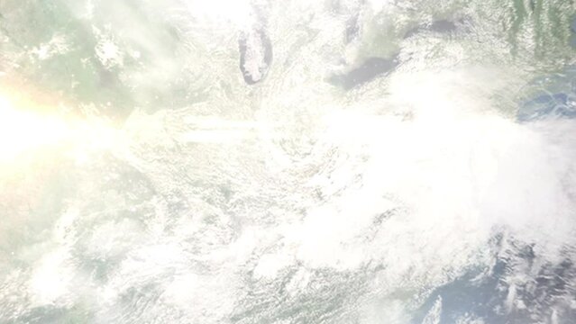 Zoom in from space and focus on Madison, Indiana, USA. 3D Animation. Background for travel intro. Elements of this image furnished by NASA.