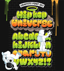 Cartoon bubble letters set. Hip hop universe font in graffiti style	

