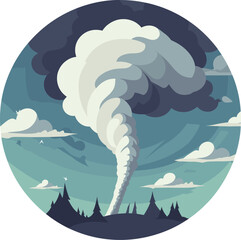 Tornado touching down in forest during daytime. Natural disaster concept with swirling tornado in serene landscape. Environmental emergency scenario vector illustration.
