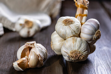 garlic on a wooden table