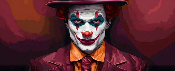 Creepy clown, Jocker portrait  for Halloween, a horror movie poster - obrazy, fototapety, plakaty