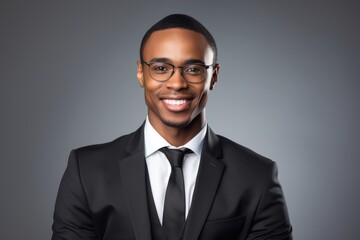 Happy african american young businessman wearing eyeglasses portrait. Smiling millennial black guy
