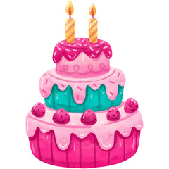 Birthday Cake With Candles Watercolor