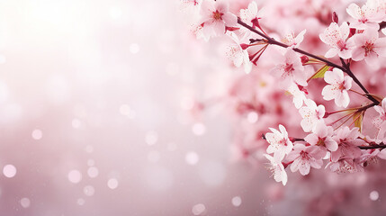 Spring flowers background with pink blossom and blurred effect