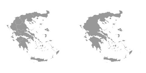 Grey map of Greece with administrative regions. Vector illustration.