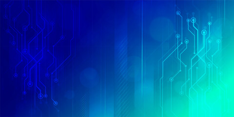 Digital technology banner blue green background concept, cyber technology light effect, abstract tech, innovation future data, internet network, Ai big data, lines dots connection, illustration vector