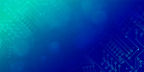 Obraz premium Digital technology banner blue green background concept, cyber technology light effect, abstract tech, innovation future data, internet network, Ai big data, lines dots connection, illustration vector