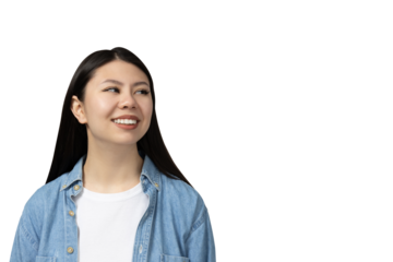 PNG, smiling asian girl, isolated on white background.