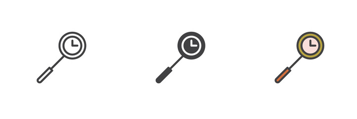 Magnifying glass and clock different style icon set