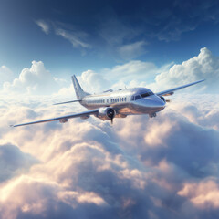 Aircraft soaring above the cloud-draped earth