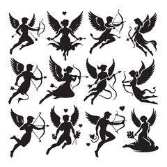 Dreamy Valentine Cupid Silhouette Serenade: Mesmerizing Stock for Romantic Themes - Valentine Vector - Cupid Vector
