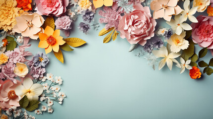 spring flowers on paper background. Beautiful flower papercut illustration - obrazy, fototapety, plakaty
