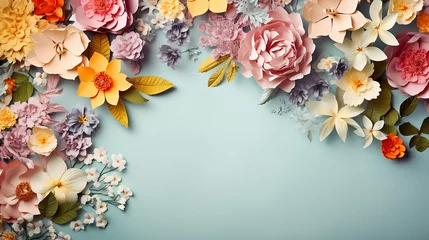 Fotobehang spring flowers on paper background. Beautiful flower papercut illustration © Yellow