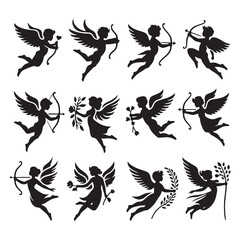 Enchanting Valentine Cupid Silhouette Harmony: Ideal for Romantic Stock Collections - Valentine Vector - Cupid Vector
