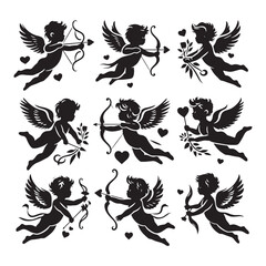 Fototapeta premium Ethereal Valentine Bliss: Cupid Silhouette in a Mesmerizing Stock Image - Valentine Vector - Cupid Vector 