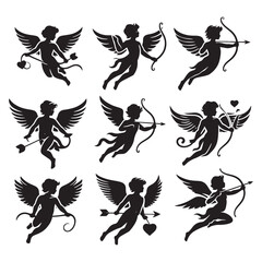 Obraz premium Angelic Cupid Silhouette: Valentine's Ephemeral Charm for Stock - Valentine Vector - Cupid Vector 