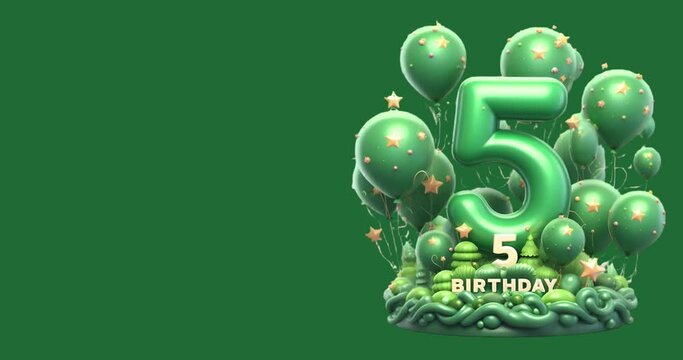 5th Happy Birthday Wishes Video with green background