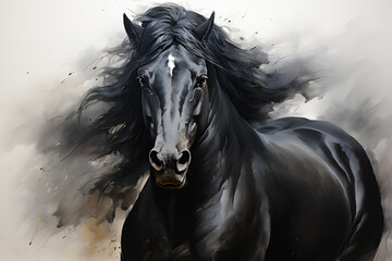 The portrait of the gorgeous black horse