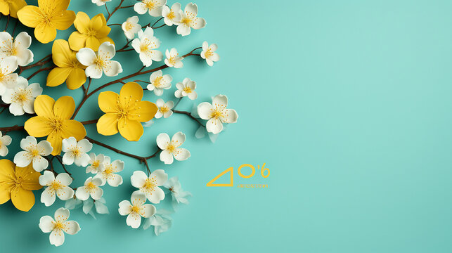 Spring Sale Header or Banner Design with Get Extra Diskon in Turqouise Background