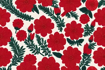  Embroidered red flowers. Vector floral print. white view © Zoraiz