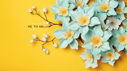 Spring Sale Header or Banner Design with Get Extra Diskon in Yellow Background