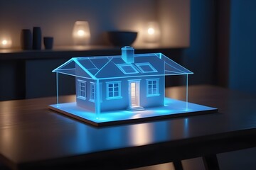 holo 3d render model of a small living house on a table